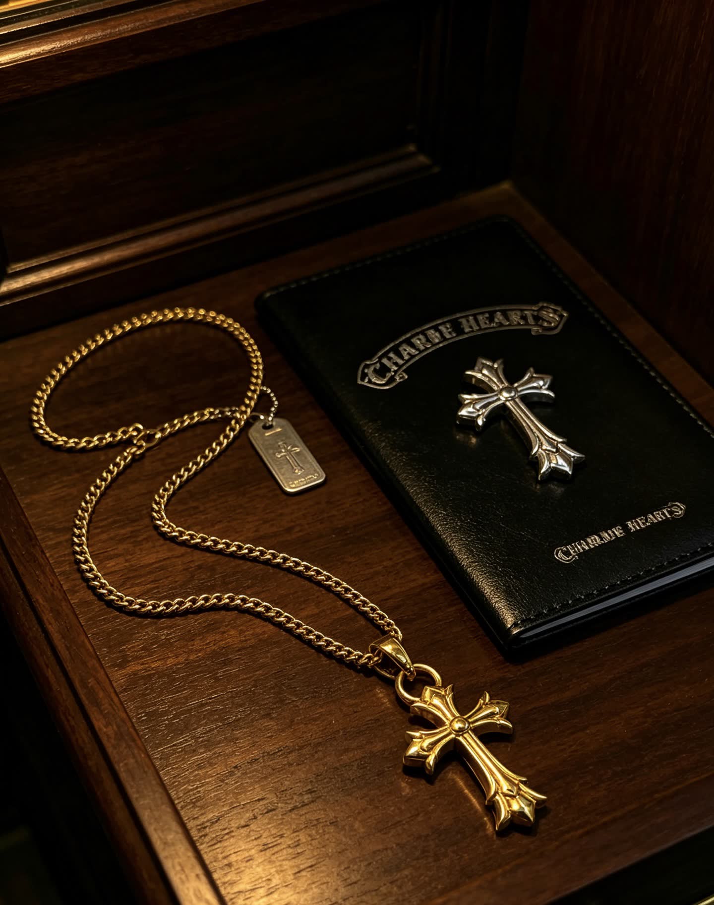 Chrome Hearts Bling Jewelry Gold Plated Cross Pendant Necklace